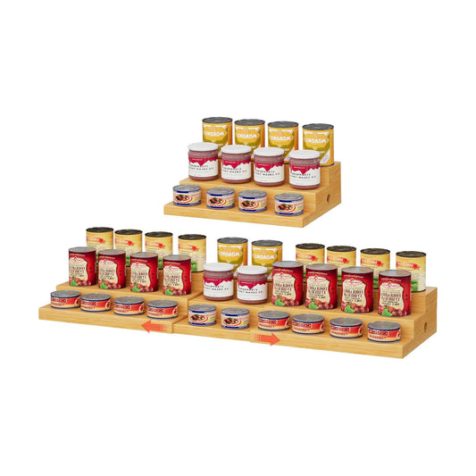 3-Tier Extra-Long Expandable Bamboo Can Rack for Pantry, Holds 45 Cans | Adjustable Pantry Can Organizer, Large