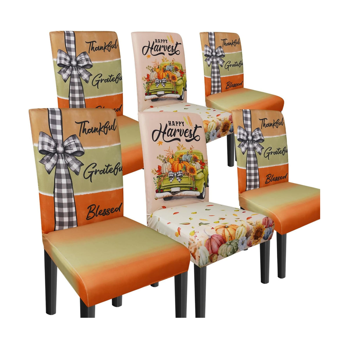 Thanksgiving Chair Covers Set of 6 Fall Dining Chair Covers for Party Kitchen Removable Seat Cover for Chairs Thanksgiving Decorations Indoor