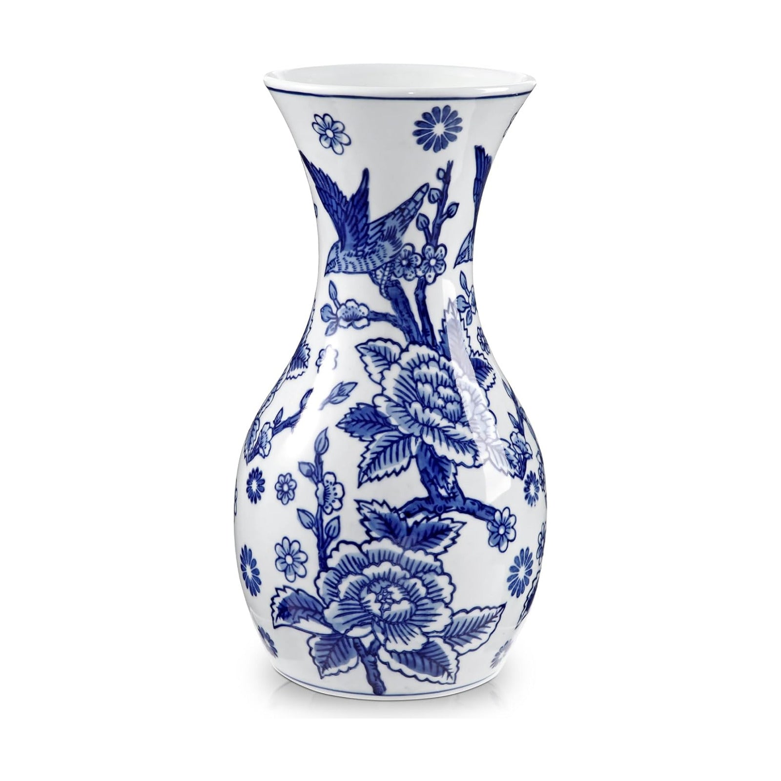 White Ceramic Vase / #birds & Floral Texture / Blue