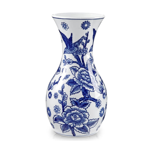 White Ceramic Vase / #birds & Floral Texture / Blue