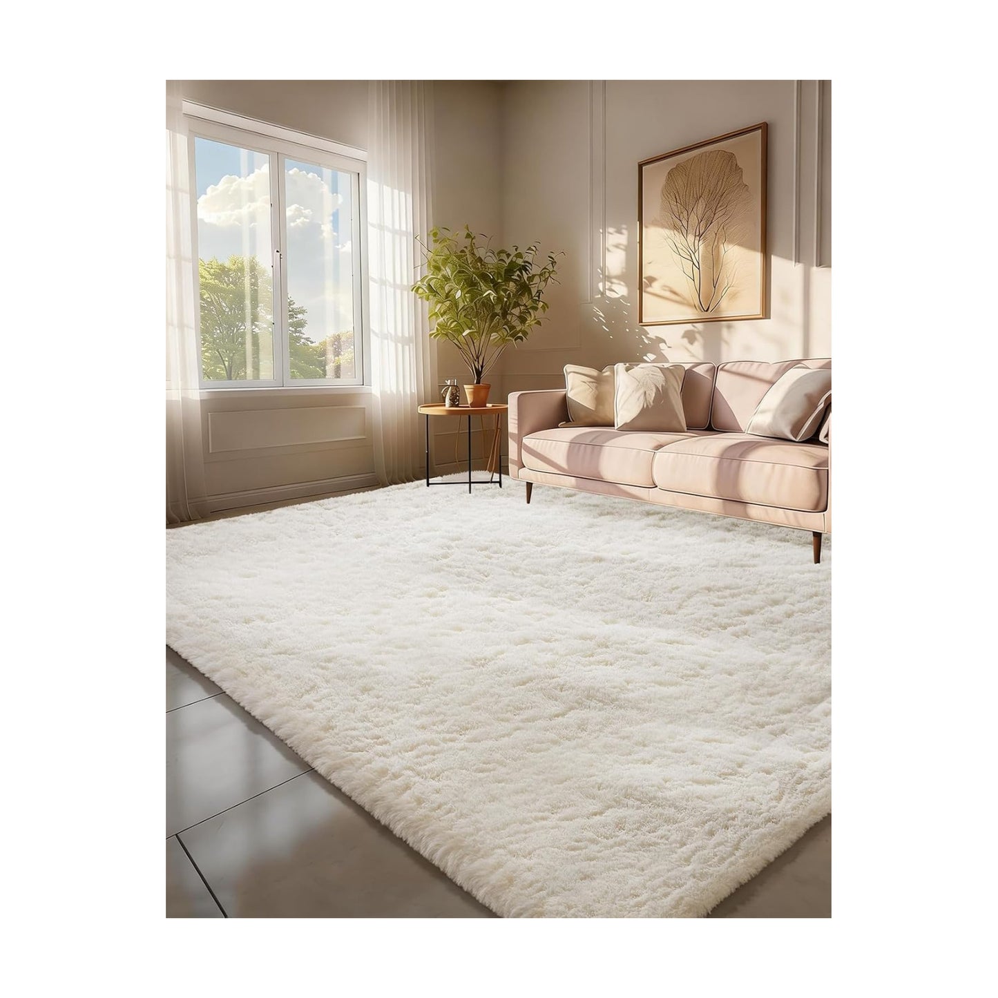 Ophanie 6x9 Area Rugs,Upgrade Non-Slip Fluffy Soft Rugs for Living Room,Large Shag Ivory Fuzzy Plush Rug,Shaggy Big