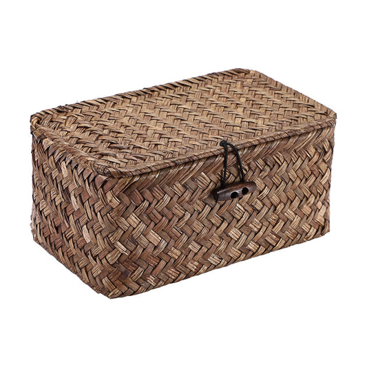 Handwoven Seagrass Basket Wicker Shelf Basket / 7.0"L x 4.3"W x 3.3"H / Coffee Color