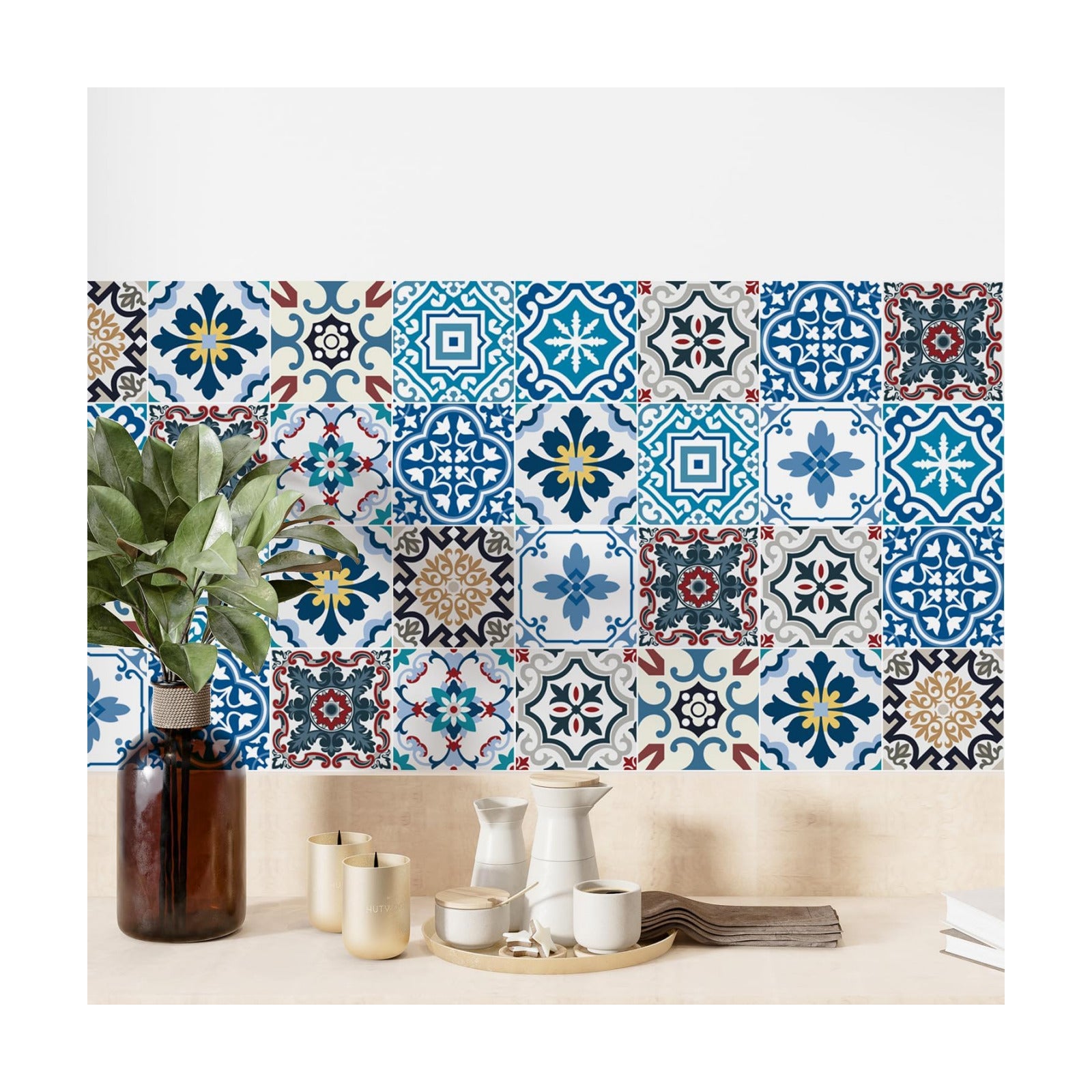Eclectic Mediterranean Tile Stickers / 4 x 4 / Set of 30