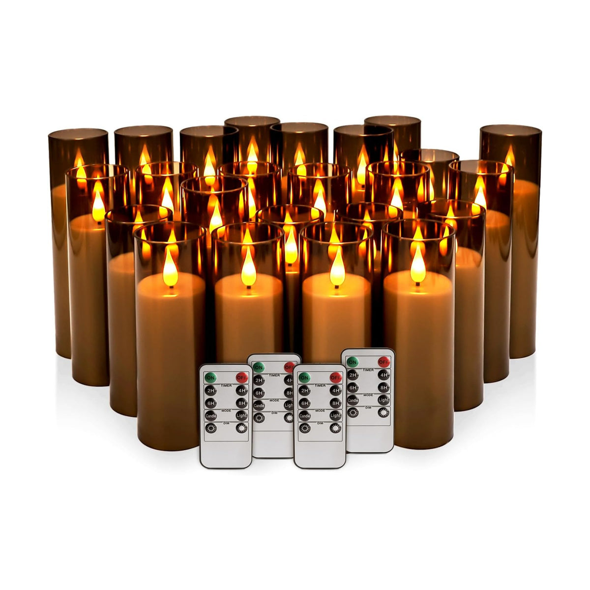 24 Pack LED Gray Flameless Candles with Remote, 3D Flickering Battery Operated Candles in Glass Holders, Safe for