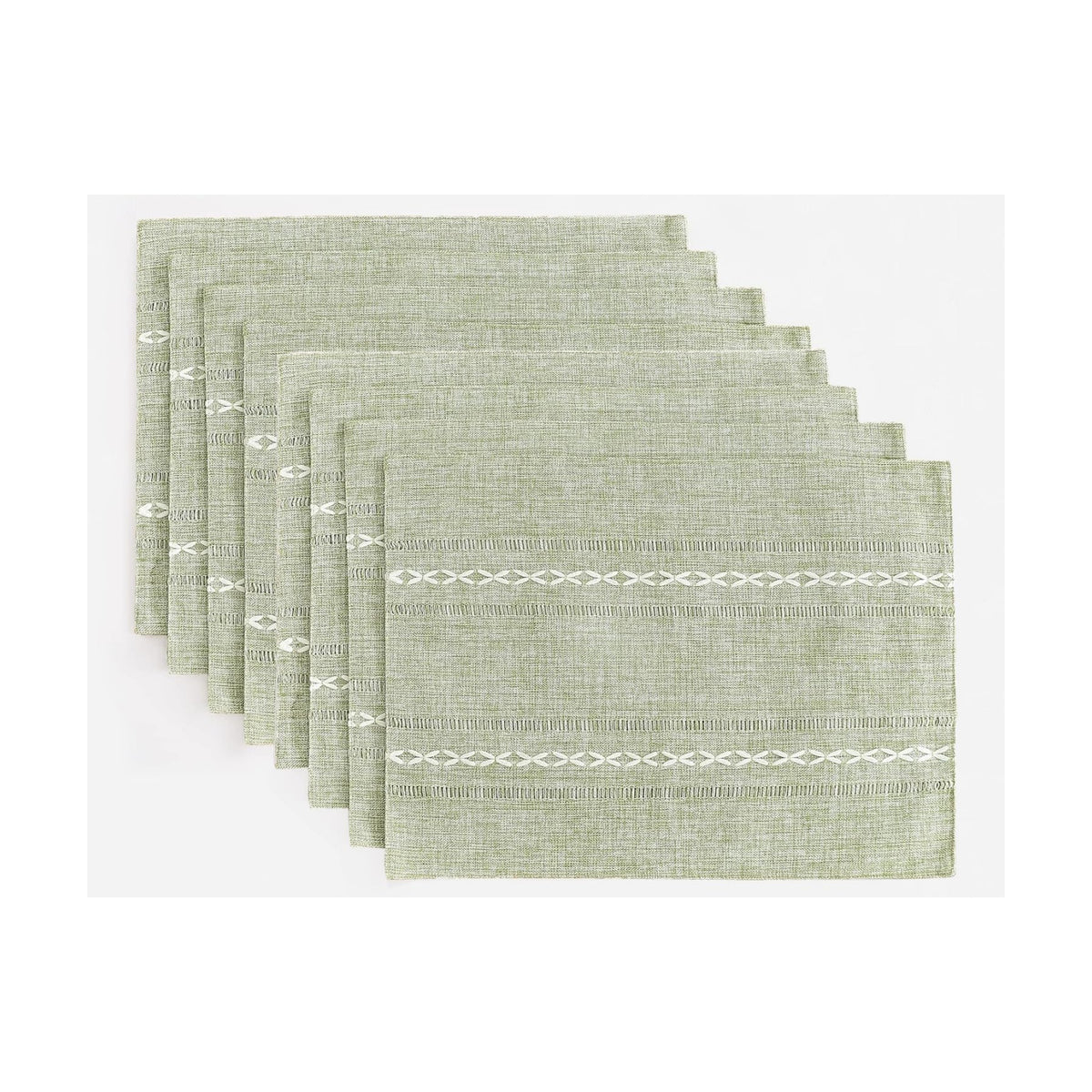 Wracra Cotton Linen Place Mats, Sage Green Embroidered Placemats Set of 8 | Placemats 12 x 18 Inch; Cotton Linen Woven