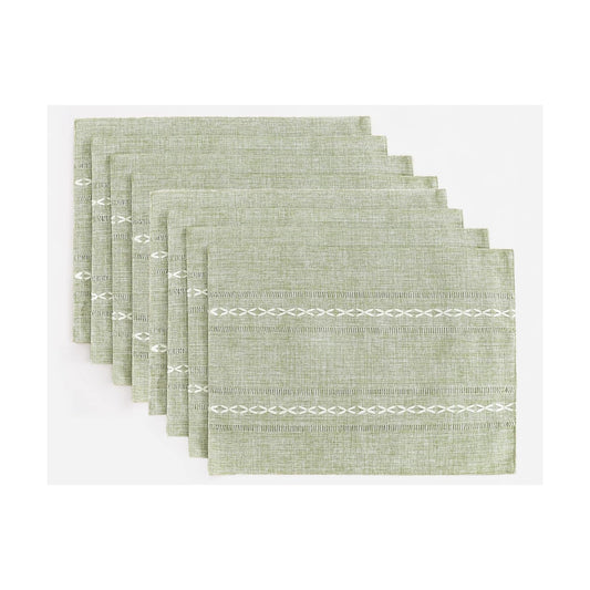 Wracra Cotton Linen Place Mats, Sage Green Embroidered Placemats Set of 8 | Placemats 12 x 18 Inch; Cotton Linen Woven