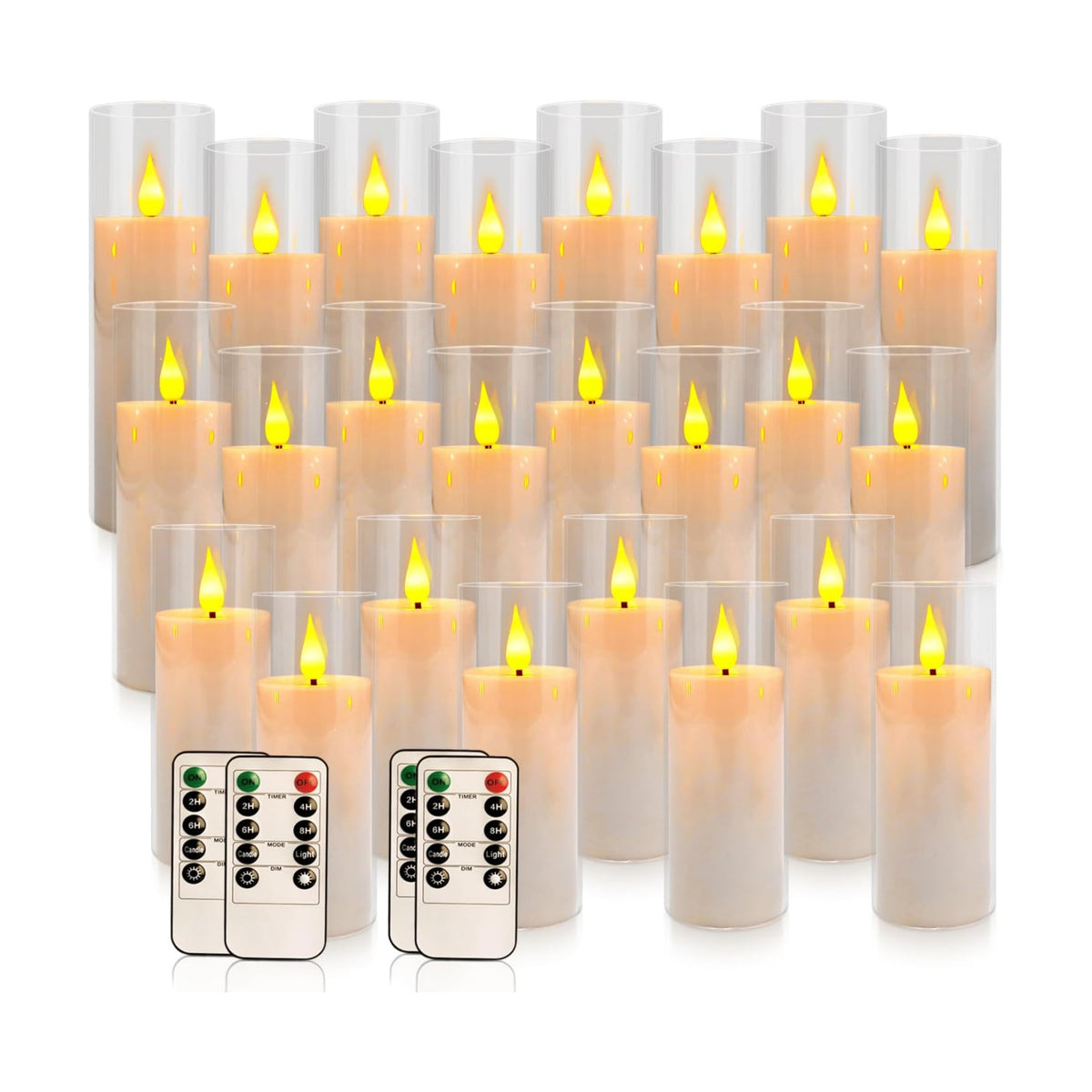 24 Pcs Acrylic LED Flameless Candles with 4 Remote,White,Flickering, Clear, Suitable for Wedding, Party, Home