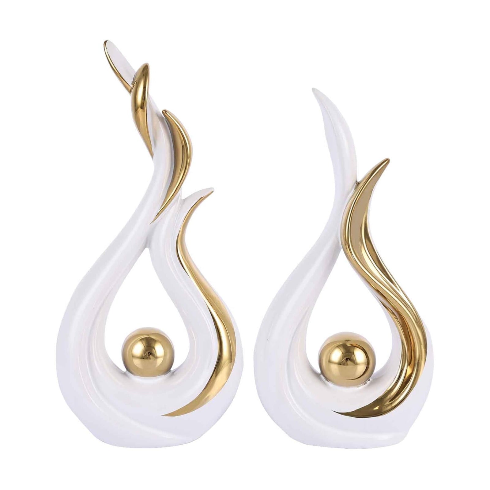 White and Gold Abstract Ceramic Sculptures / White Gold / Set of 2