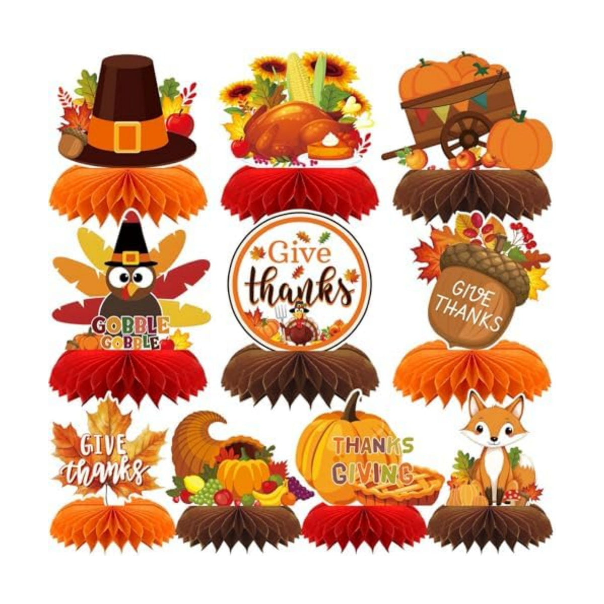10 Pcs Thanksgiving Honeycomb Centerpieces, Fall Table Decorations