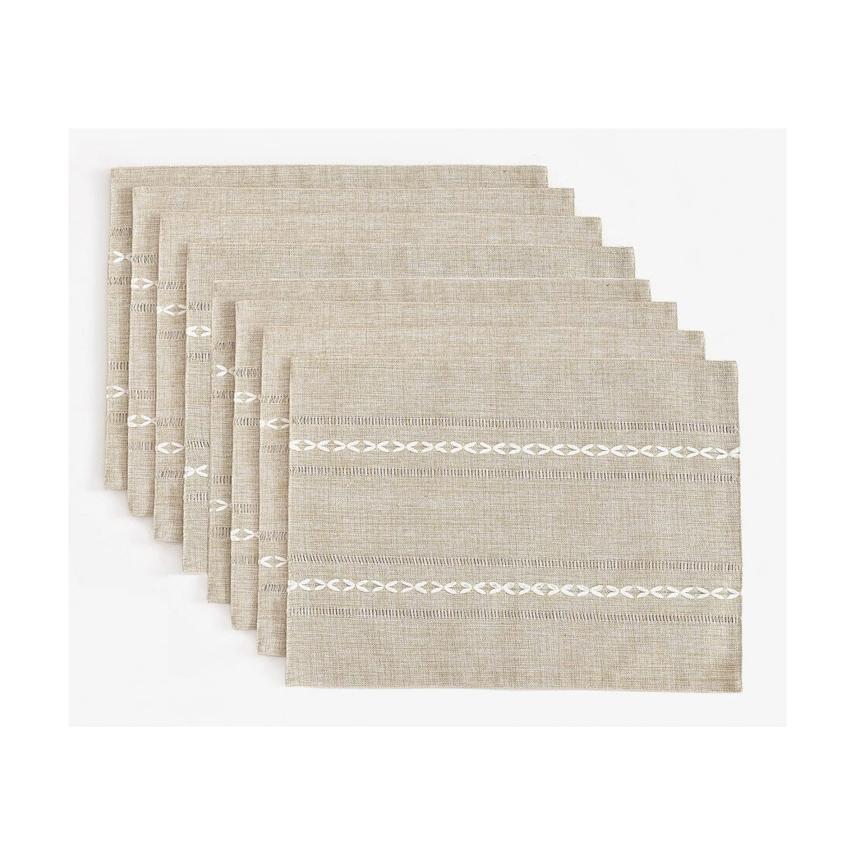 Wracra Cotton Linen Place Mats, Coffee Embroidered Placemats Set of 8 | Placemats 12 x 18 Inch; Cotton Linen Woven