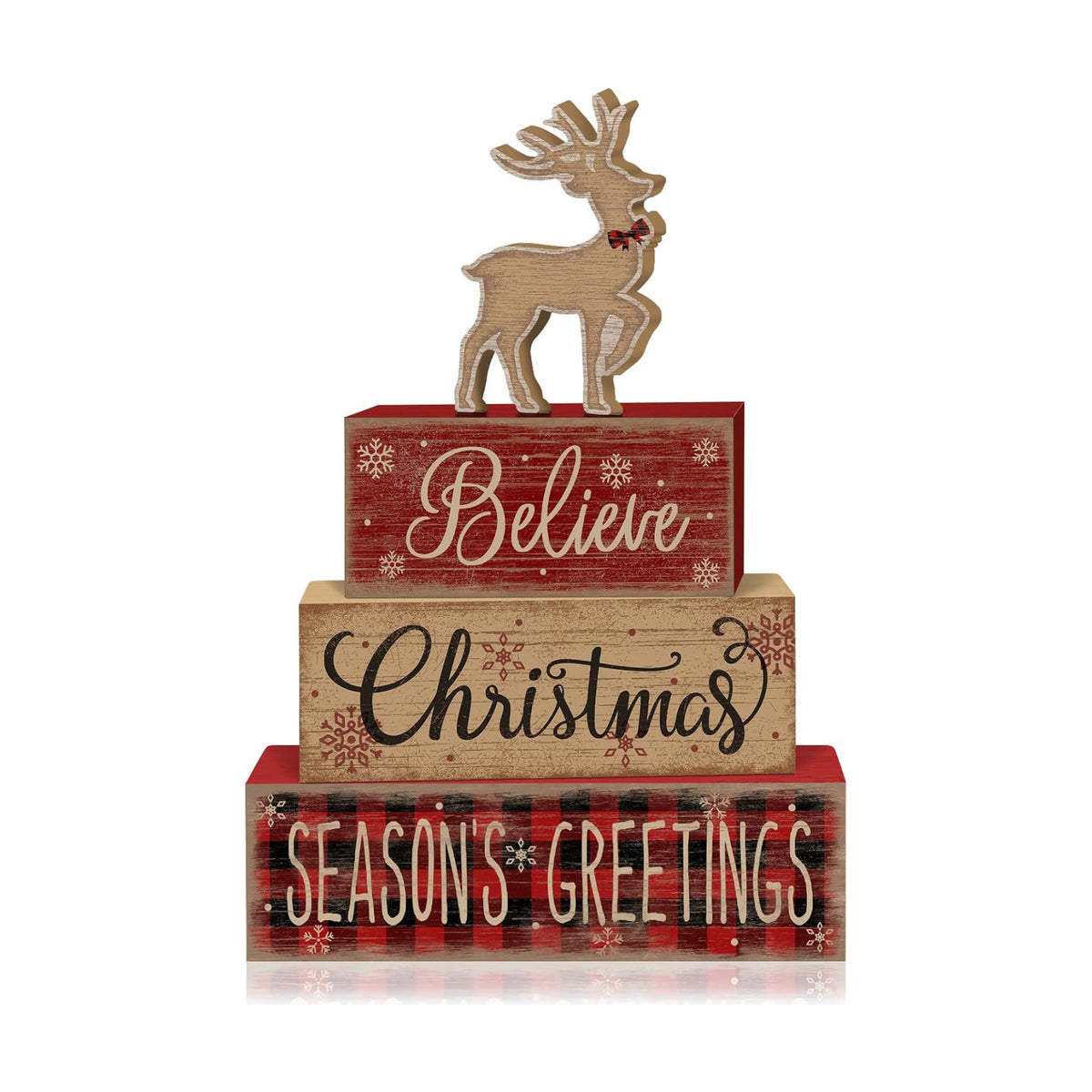 Britimes Tiered Tray Decor Set, 4 Pack, Wooden, Farmhouse Rustic Reindeer