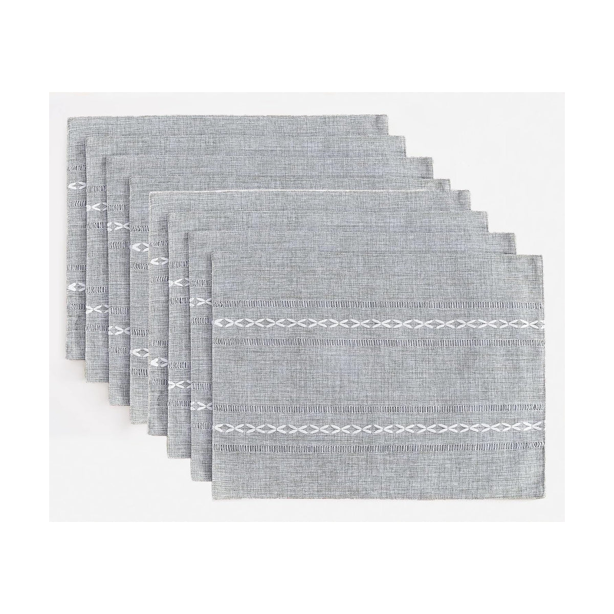 Wracra Cotton Linen Place Mats, Grey Embroidered Placemats Set of 8 | Placemats 12 x 18 Inch; Cotton Linen Woven