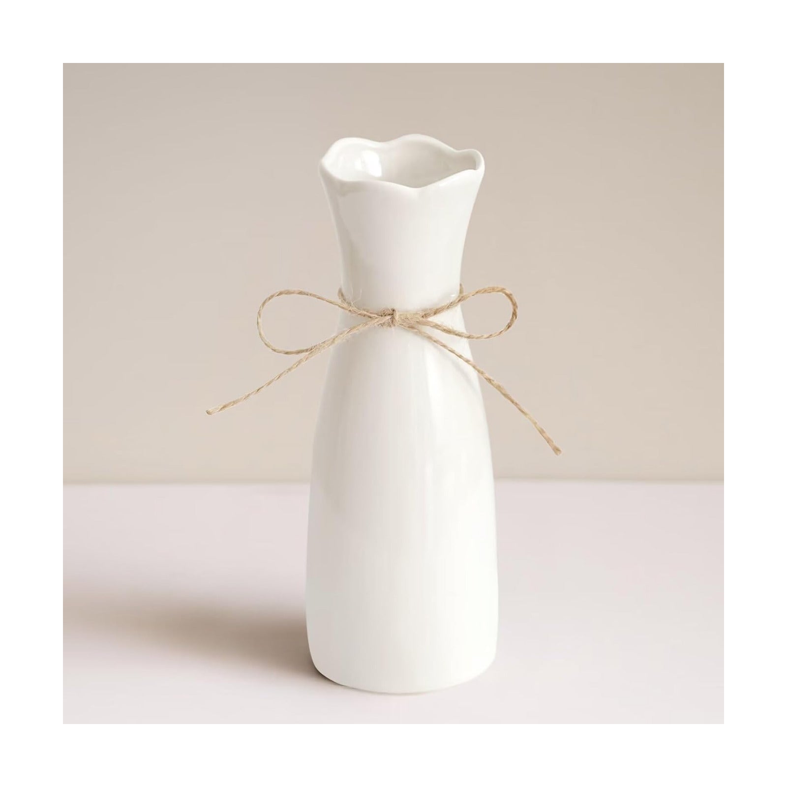 Small Vase Ceramic Jute Rope Simple Vases / White / Medium