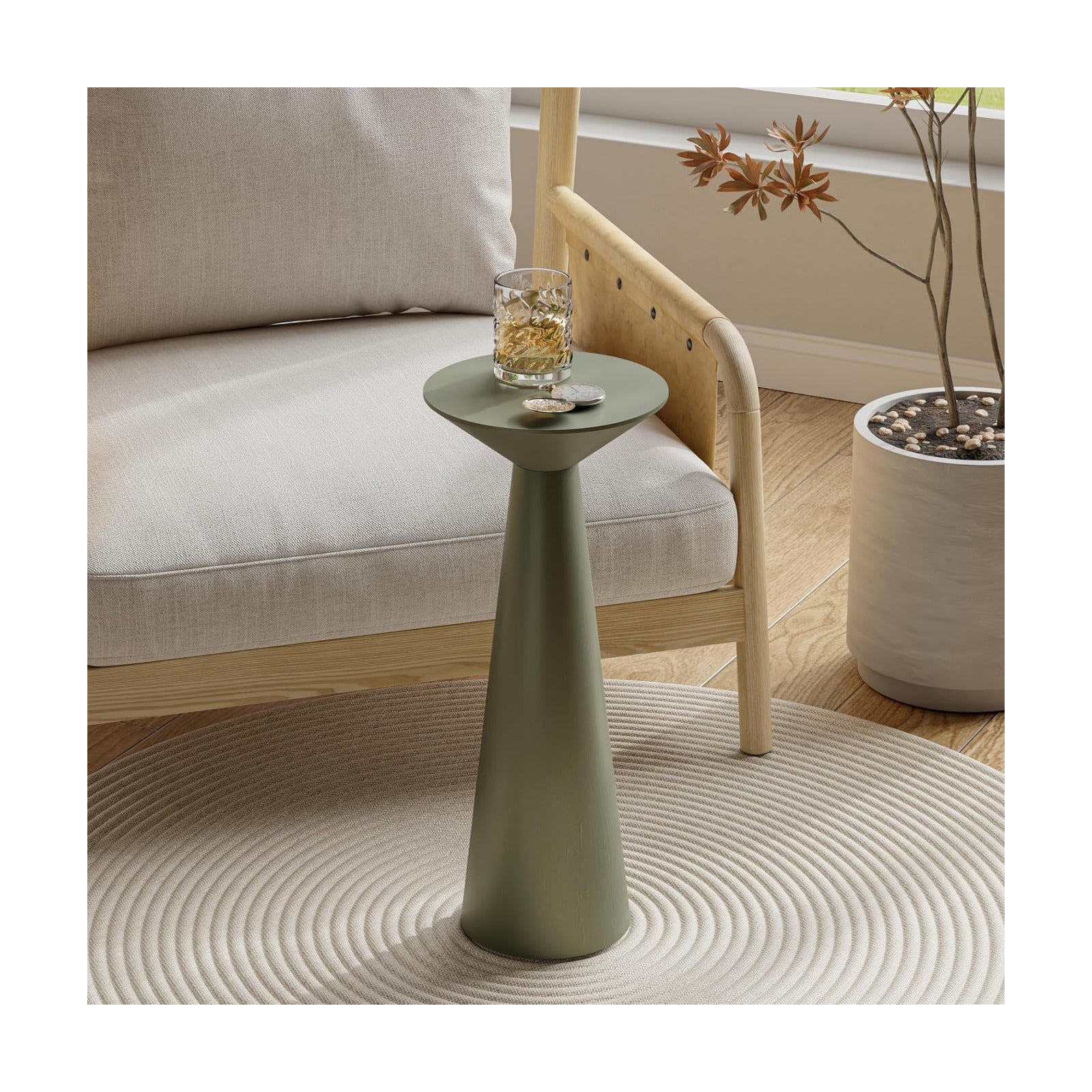 Farmhouse Tall Pedestal End Table Small Solid Wood Martini Table Plant Stand Modern / Sage Green