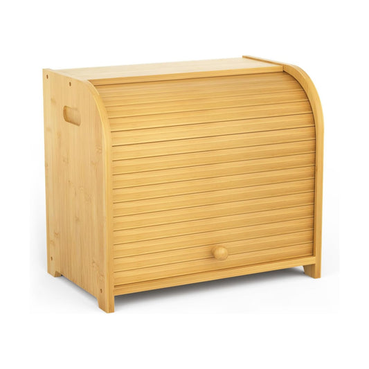 Bamboo Bread Box for Kitchen Countertop, Roll Top Bread Storage Box | Double Layer, Large Capacity, Space-saving, Easy
