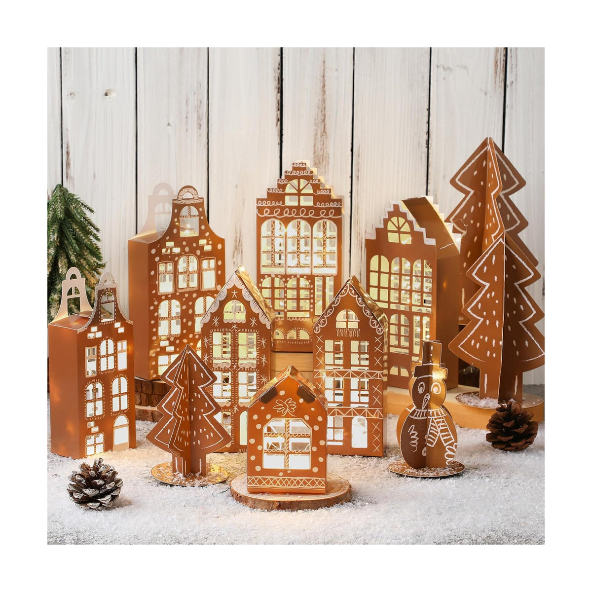 DoubleFill 11 Pcs 3D Gingerbread House Decor Christmas Village Houses Set