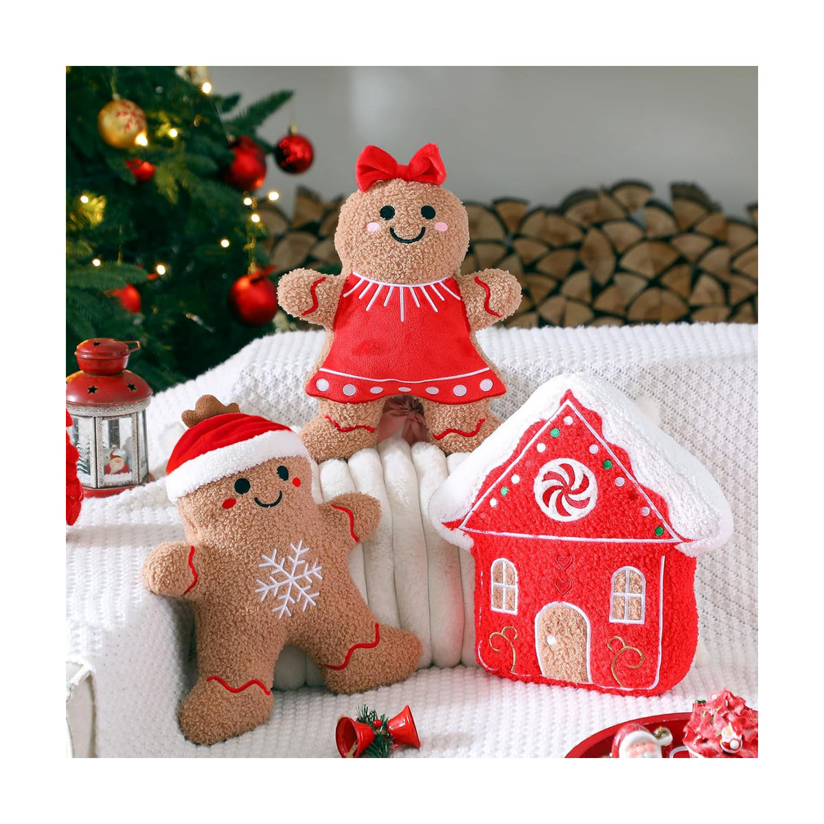 Konohan 3 Pcs Christmas Gingerbread Man House Throw Pillows Xmas Pillows