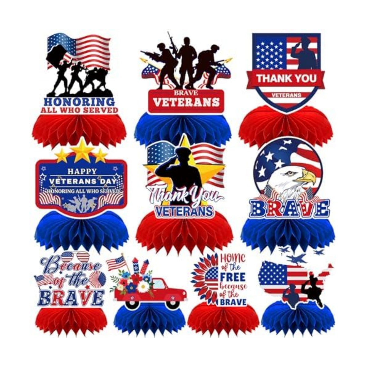 10 Pcs Veterans Day Honeycomb Centerpieces for Table Decorations