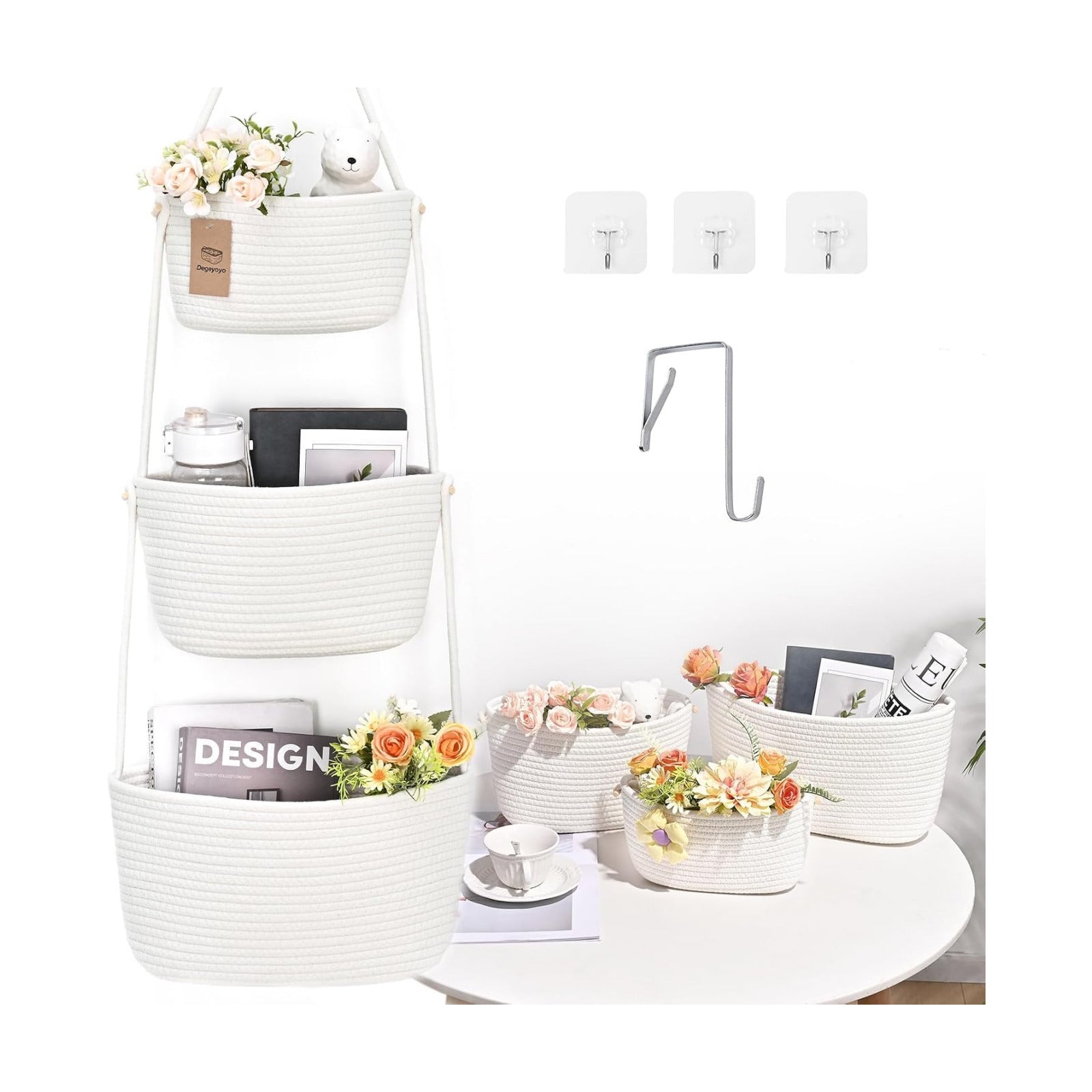 3-Tier Woven Wall Basket / Classic / Pure White