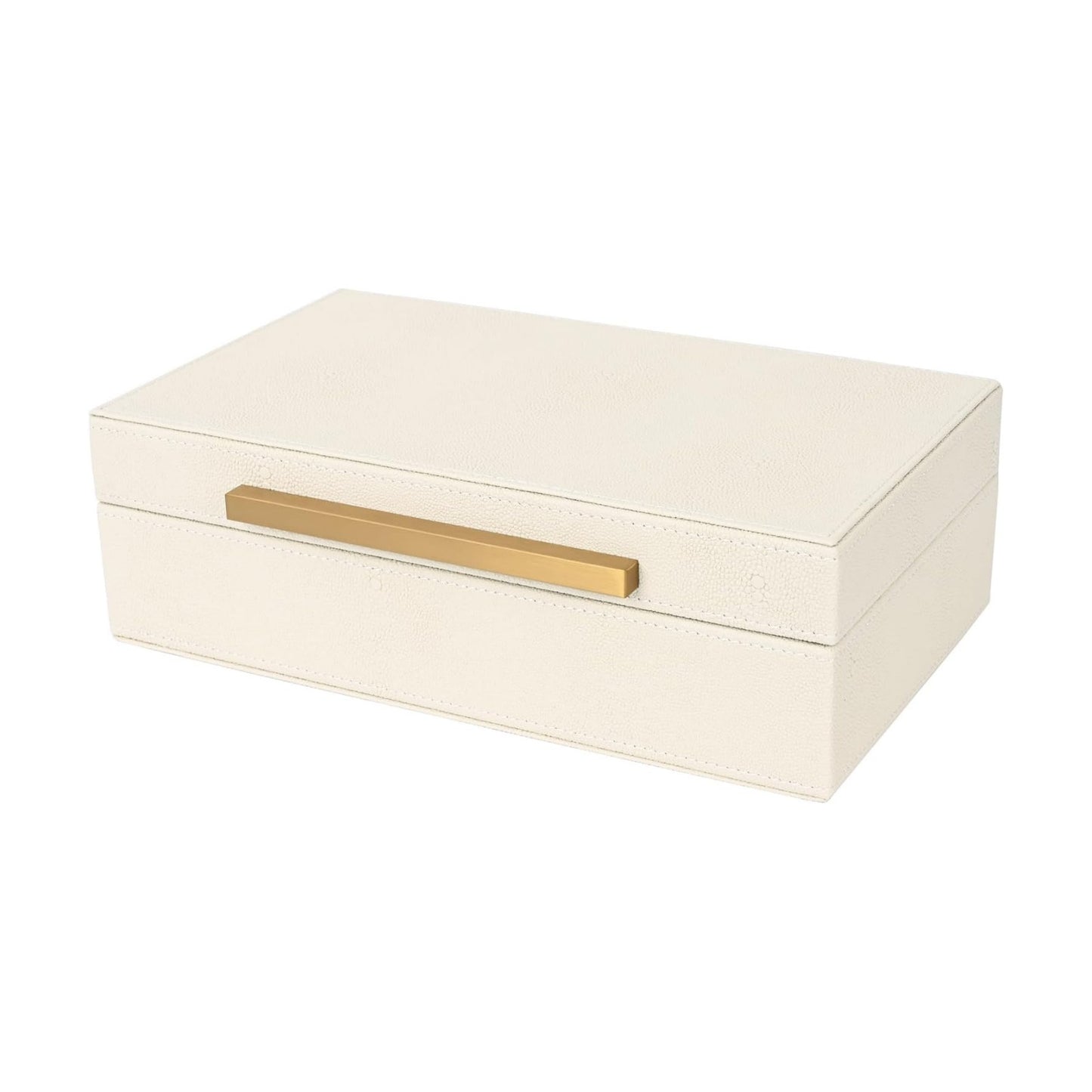 Beige Shagreen box Faux Leather Decorative Boxes / 11 In / Beige+gold Handles