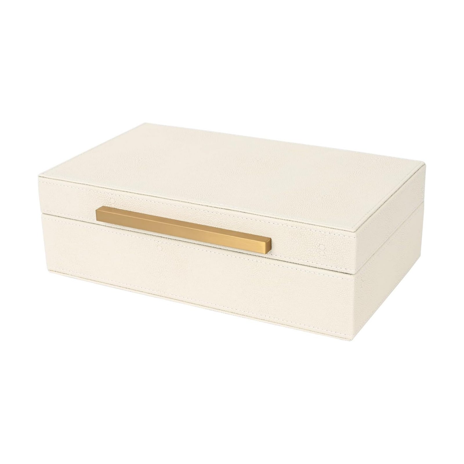 Beige Shagreen box Faux Leather Decorative Boxes / 11 In / Beige+gold Handles