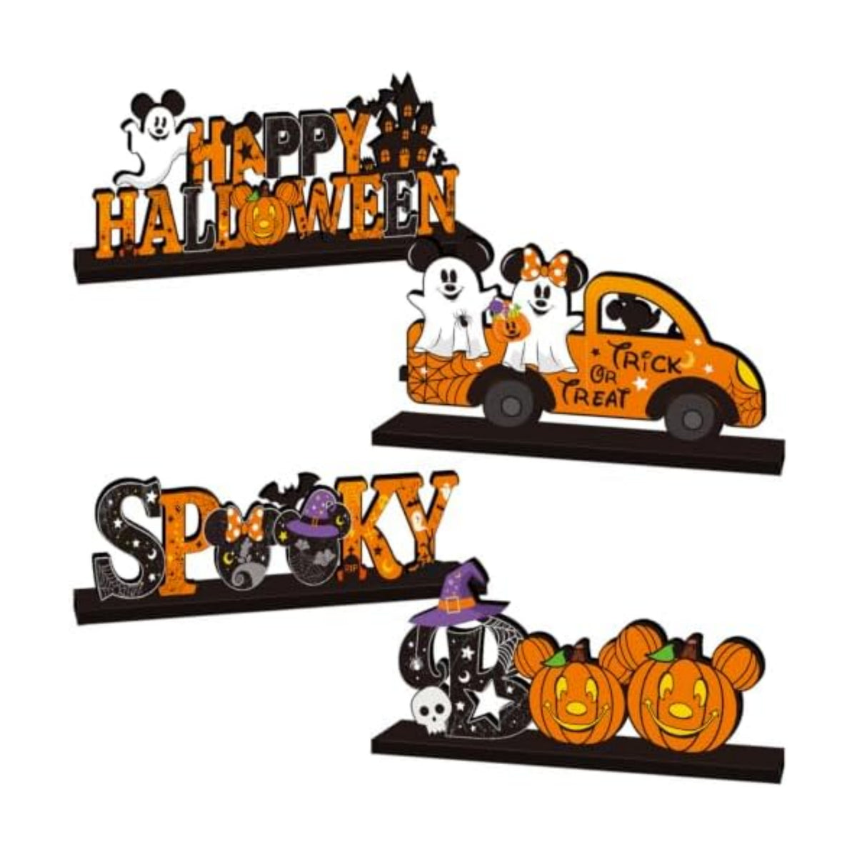 4pcs Halloween Table Decorations Mouse Wood Centerpieces