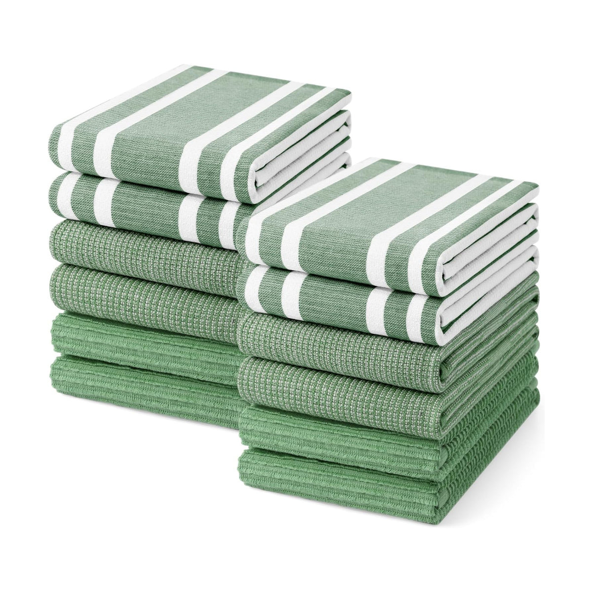 Homaxy Cotton 380 GSM Premium Kitchen Towels, 18"x28", 12 Pack, GrassGreen | Soft and Absorbent Terry Dish Towels