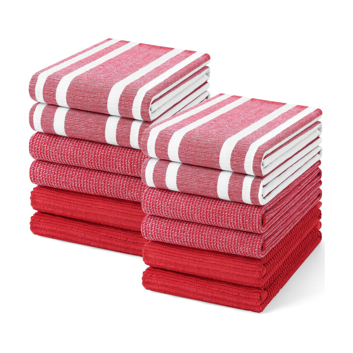 Homaxy Cotton 380 GSM Premium Kitchen Towels, 18"x 28", 12 Pack, Red | Soft and Absorbent Terry Dish Towels