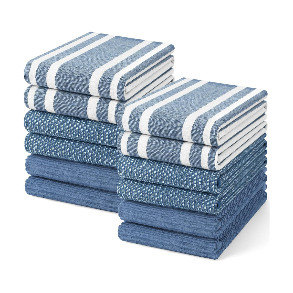 Homaxy Cotton 380 GSM Premium Kitchen Towels, 18"x 28", 12 Pack, Navy Blue | Soft and Absorbent Terry Dish Towels