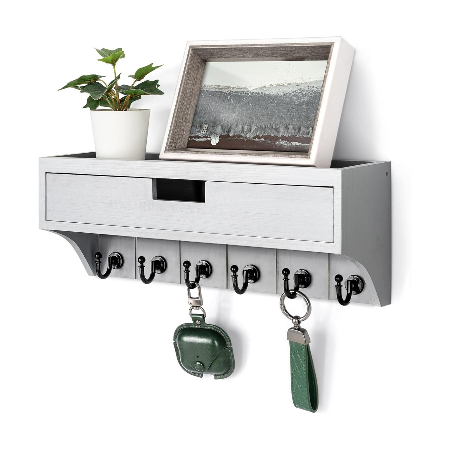 Modern Pine Wood Key Holder Wall Mount / Gray / 1-drawer