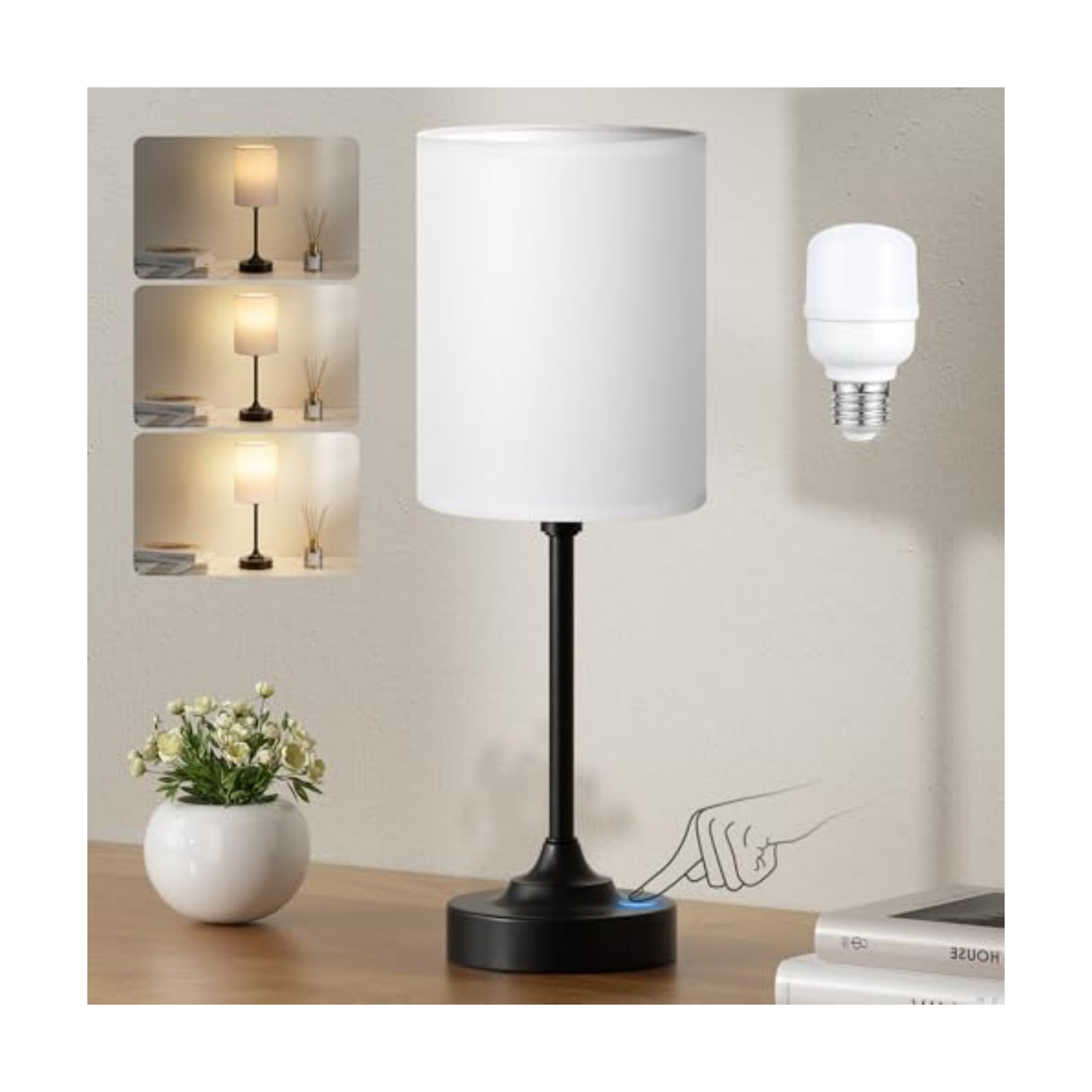Fenmzee Small Bedside Lamp for Bedroom - 3-Way Dimmable Touch Table Lamp