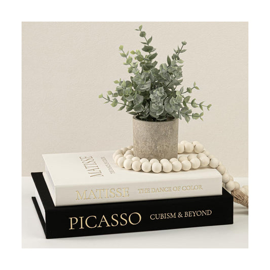 Linen Decorative Books / Ivory-black / Set of 2