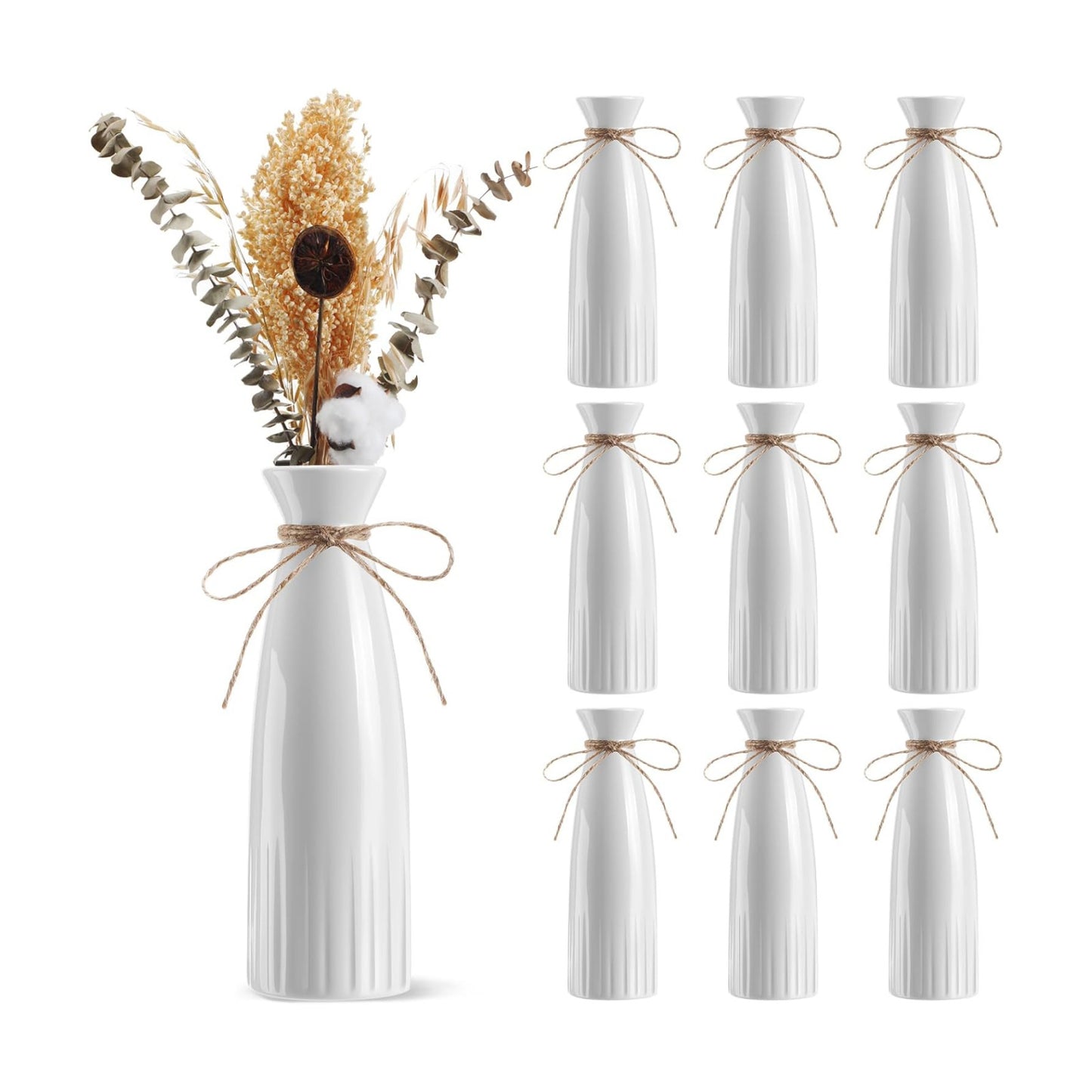 Ceramic Vases Bulk 7.28" H Dried Flower Vase for Centerpieces Farmhouse Home / White / Set of 10