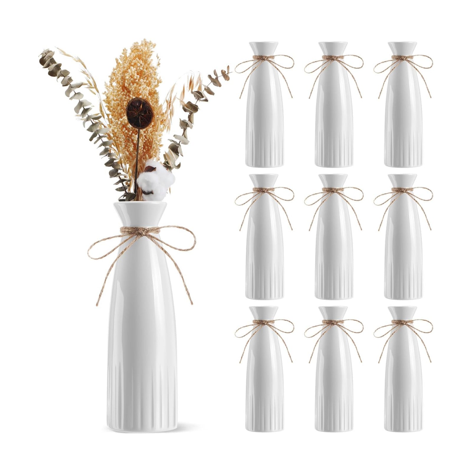 Ceramic Vases Bulk 7.28" H Dried Flower Vase for Centerpieces Farmhouse Home / White / Set of 10