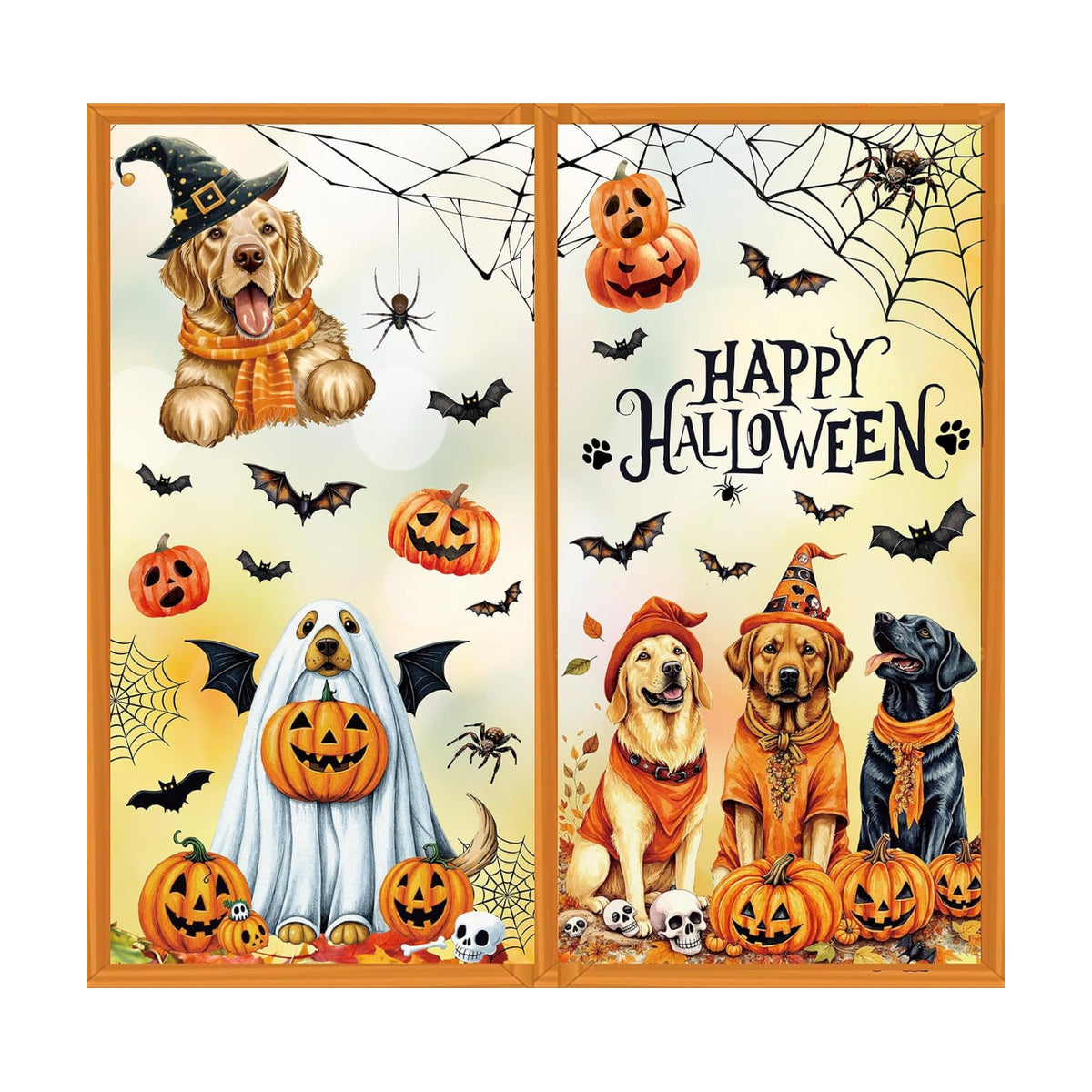 JarThenaAMCS 9 Sheets Halloween Dog Window Clings Ghost Puppy Pumpkin Bat Window Stickers Double-Sided Glass Decals for Home Classroom Office Party Decoration
