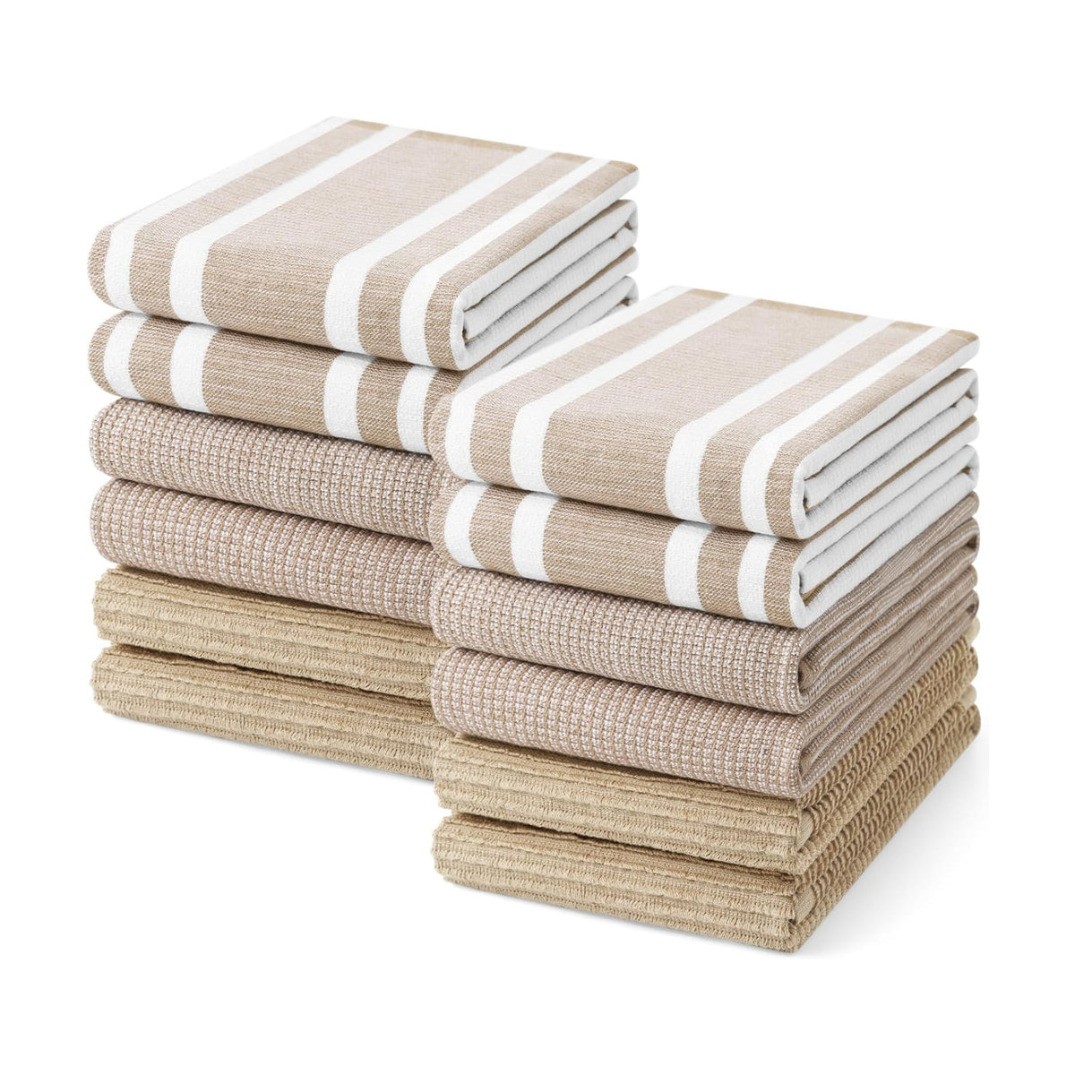 Homaxy Cotton 380 GSM Premium Kitchen Towels, 18"x 28", 12 Pack, Khaki | Soft and Absorbent Terry Dish Towels