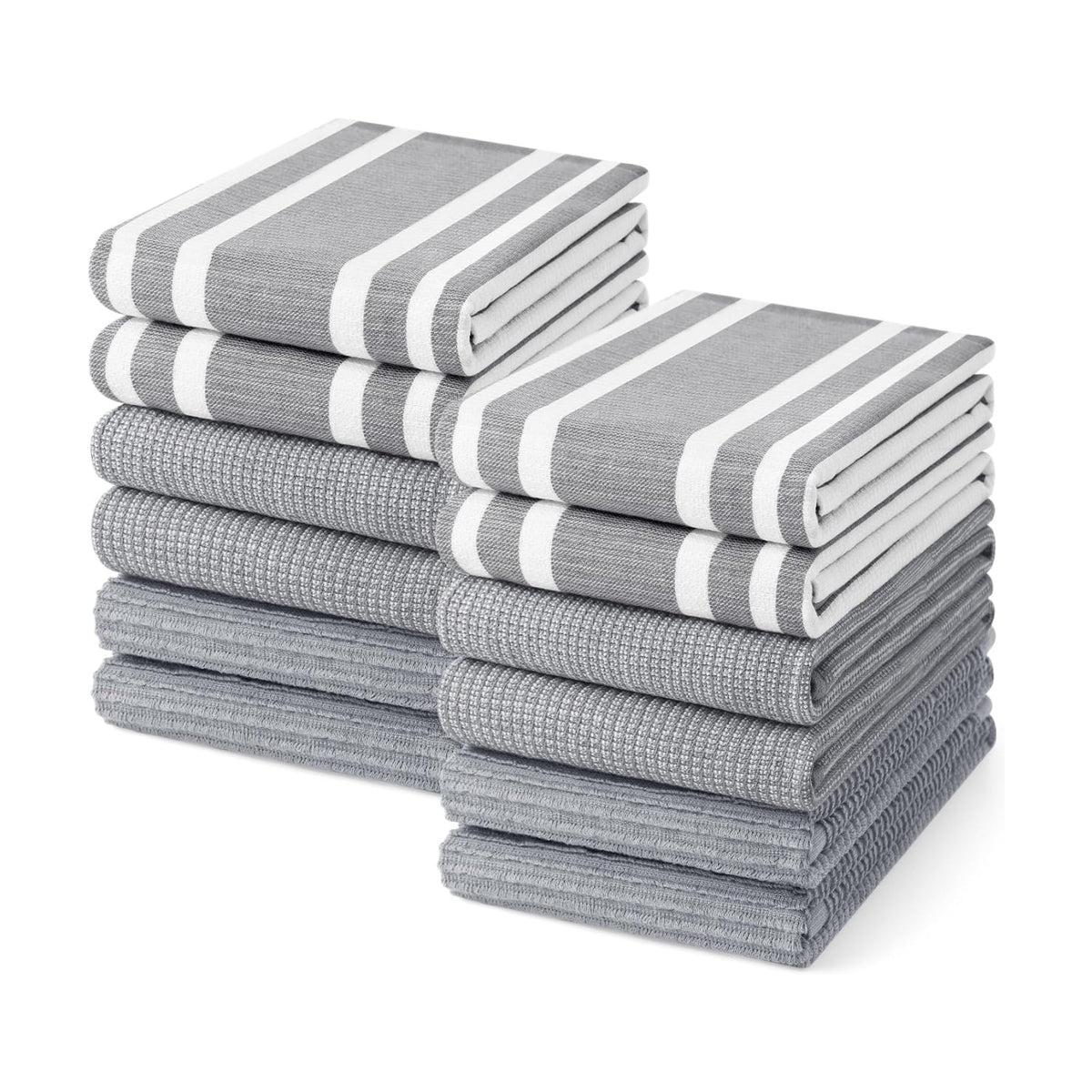 Homaxy Cotton 380 GSM Premium Kitchen Towels, 18"x 28", 12 Pack, Grey | Soft and Absorbent Terry Dish Towels