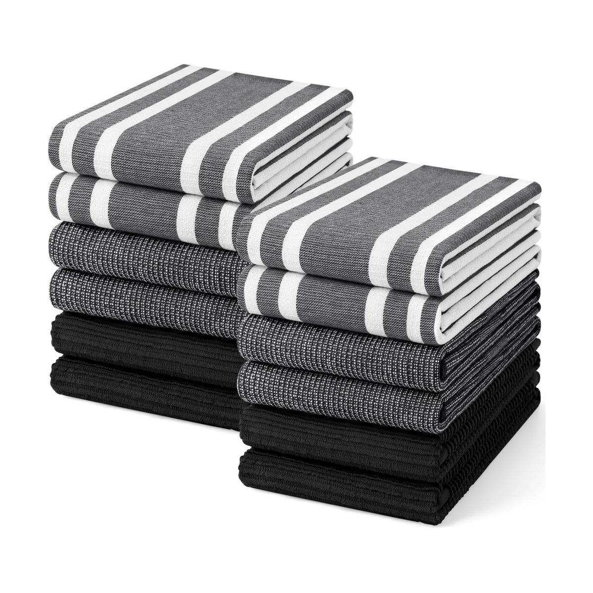 Homaxy Cotton 380 GSM Premium Kitchen Towels, 18"x 28", 12 Pack, Black | Soft and Absorbent Terry Dish Towels