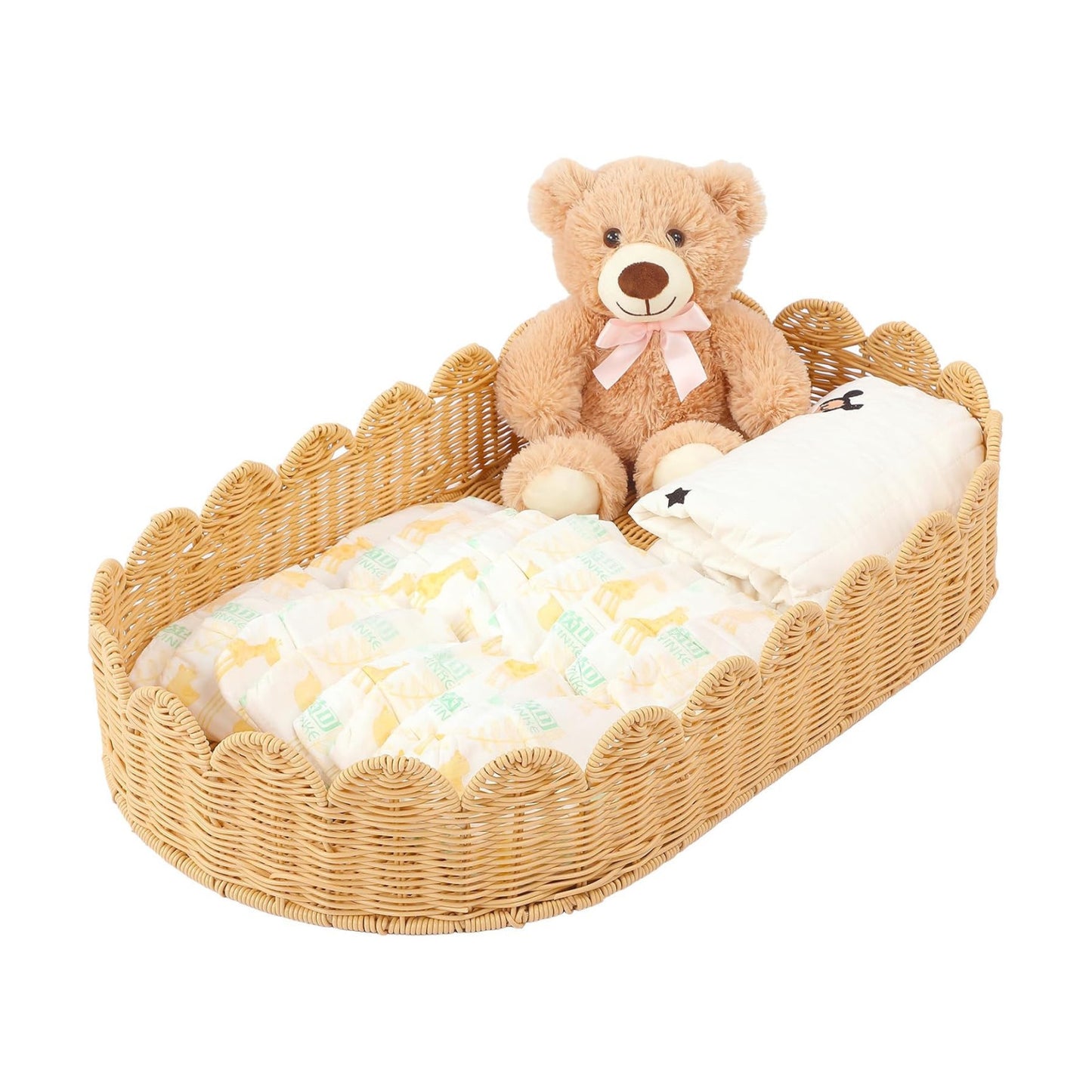 Handmade Scalloped Rattan Baby Changing Basket Changing Table Basket for Baby / 30 x 16.5 x 5.1