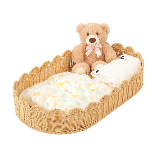 Handmade Scalloped Rattan Baby Changing Basket Changing Table Basket for Baby / 30 x 16.5 x 5.1