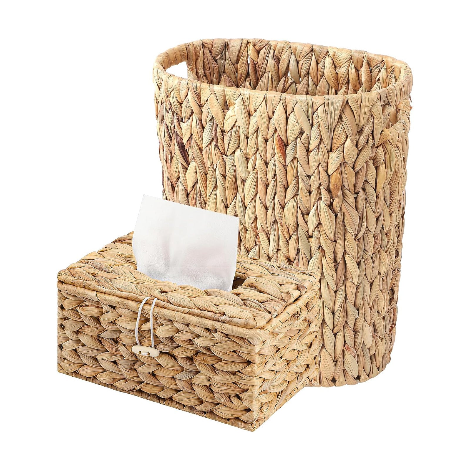 Wicker Trash Can and Rectangle Tissue Box / Khaki / Wicker Trash Can+rectangular Tissue Holders