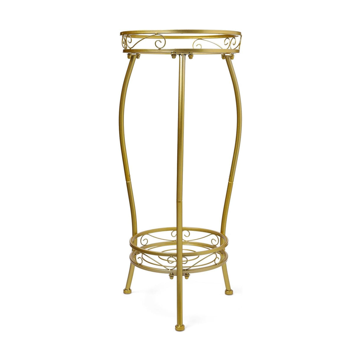 Kavlium Plant Stand Indoor Outdoor, Tall Metal, 2 Tier 27.1 Inch, Gold | Rustproof Metal, Stable 3-Leg Base, Heavy Duty