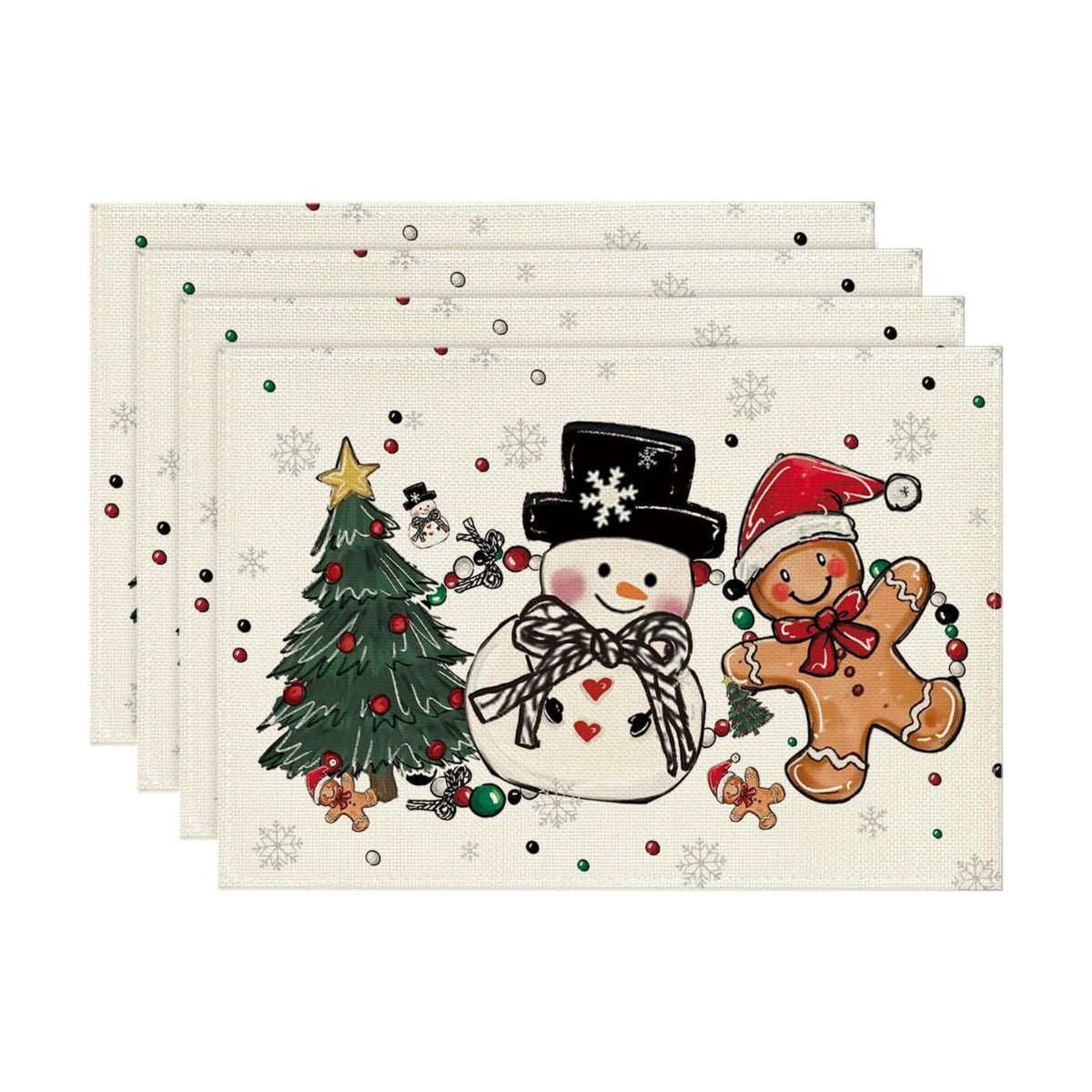 Artoid Mode Snowman Tree Gingerbread Gifts Merry Christmas Placemats Set of 4, 12x18 Inch Seasonal Winter Holiday Table Mats for Party Kitchen Dining Decoration