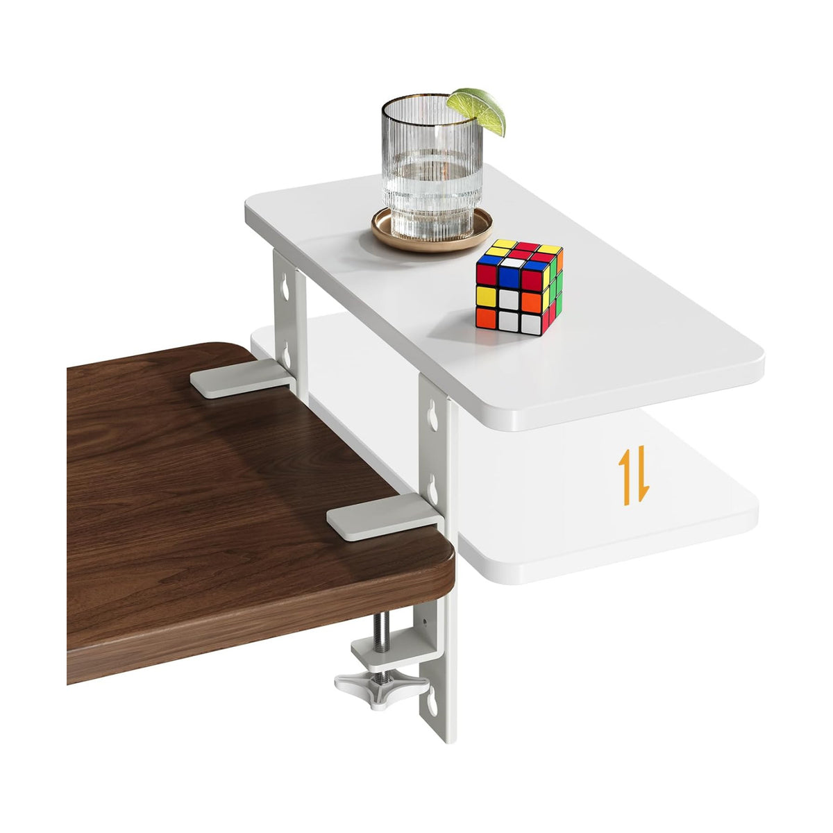 3 in 1 Clamp-on Desk Extender Shelf, 15.7×7.5 Inch, White | Adjustable Desk Riser for Monitor & Keyboard, Heavy-Duty