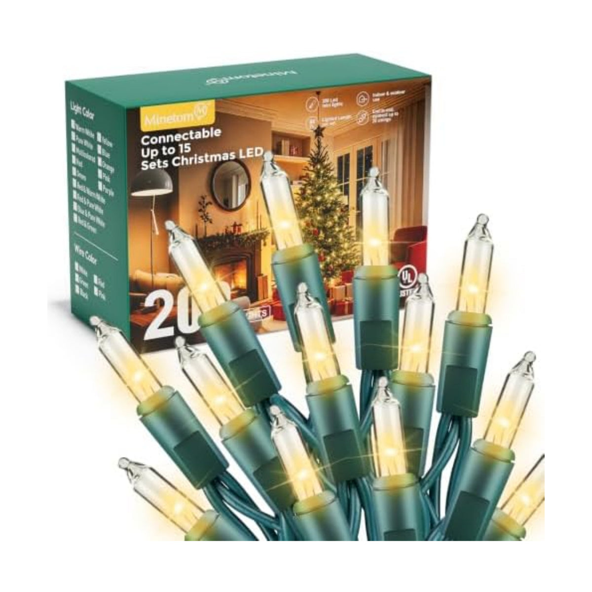 Minetom LED Clear Christmas String Lights, 200 Count 40 Feet LED Christmas Lights Bulb, Christmas Decorations Indoor, White Christma Tree Lights for Indoor Outdoor Xmas Wedding Party Festival