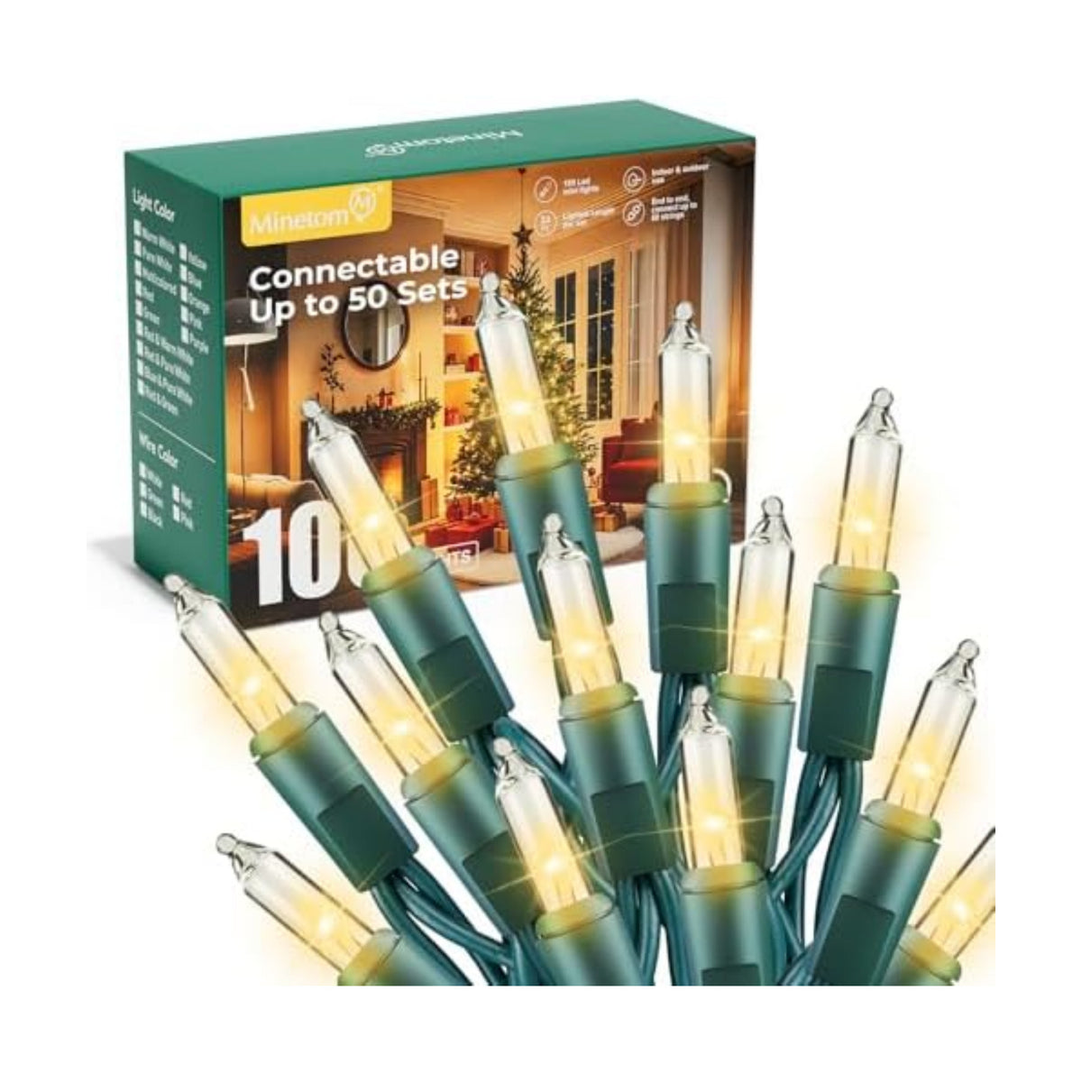 Minetom LED Clear Christmas String Lights, 100 Count 20 Feet LED Christmas Lights Bulb, Christmas Decorations Indoor, White Christma Tree Lights for Indoor Outdoor Xmas Wedding Party Festival