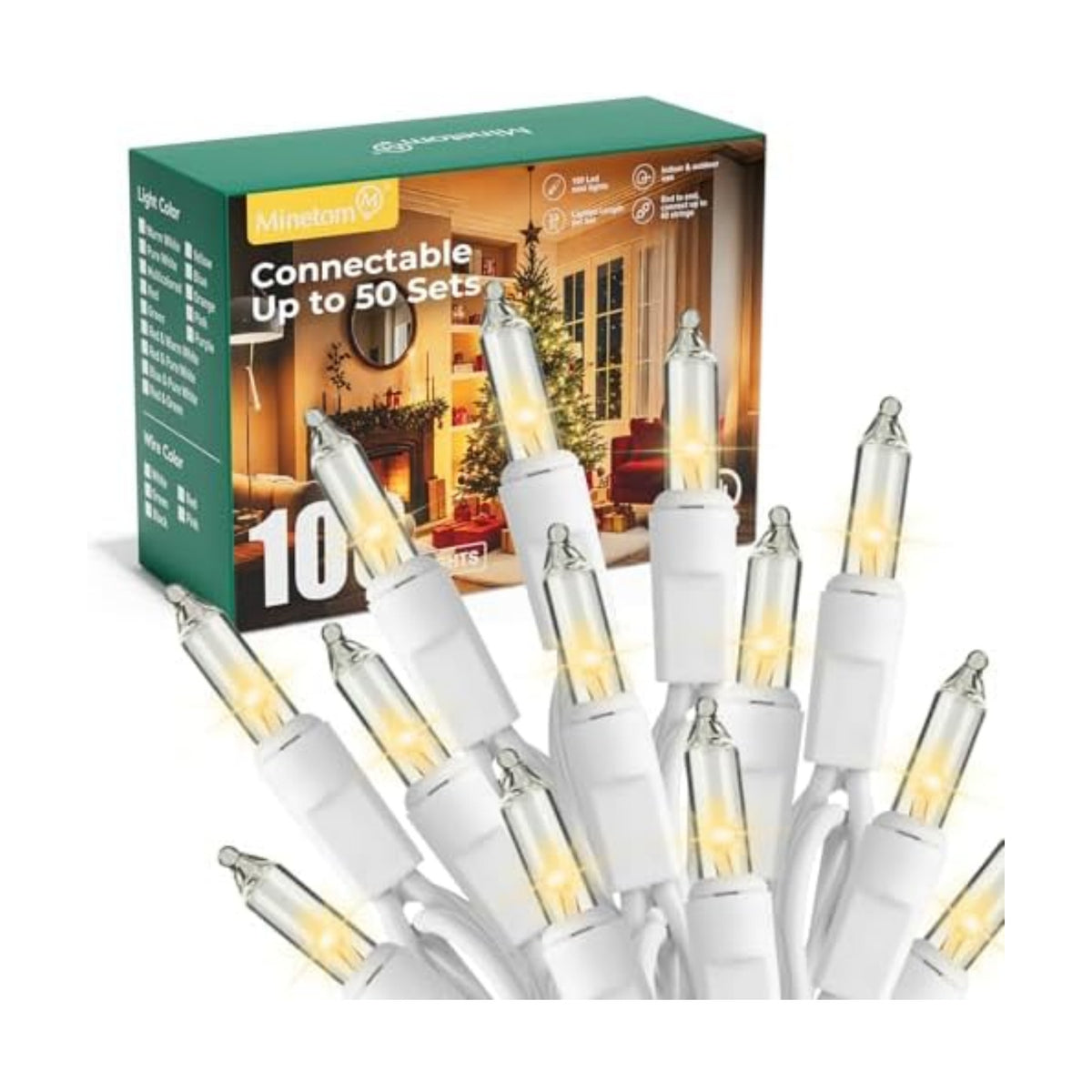 Minetom LED Clear White Christmas String Lights, 100 Count 20 Feet LED Christmas Lights Bulb, Christmas Decorations Indoor, Christma Tree Lights for Indoor Outdoor Xmas Wedding Party Festival