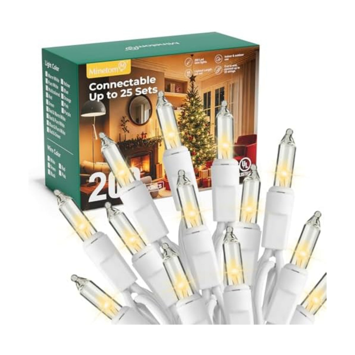 Minetom LED Clear White Christmas String Lights, 200 Count 40 Feet LED Christmas Lights Bulb, Christmas Decorations Indoor, Christma Tree Lights for Indoor Outdoor Xmas Wedding Party Festival
