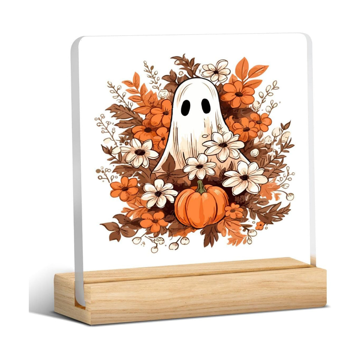 Cute Halloween Home Decor Halloween Decorations Flowers Pumpkin Ghost Acrylic Sign Party Decorations for Home Room Office Desk Decor Gifts for Women