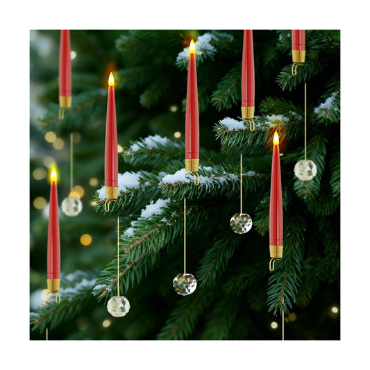 JOIONE Red Christmas Tree Candles, 12 Pcs Crystal Ball Tree Hanging Decor | Battery Operated, Remote Control, Crystal